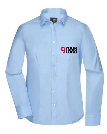 Camisa de mujer de twill de algodón 100% ajustada al cuerpo de manga l
