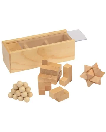 Set de juegos de destreza BRAIN POWER de madera, 3 piezas con estuche