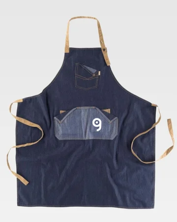 Delantal denim azul con peto y bolsillos