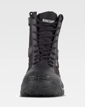 Bota S3 negra de cuero Oxford, cremallera lateral, hidrorepelente