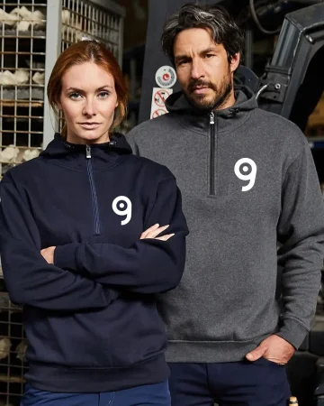 Bio Workwear Sudadera con Media Cremallera Unisex, Capucha Ajustable, 