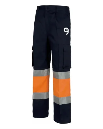 Pantalón de trabajo bicolor de algodón, bandas reflectantes EN20471