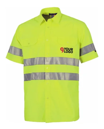 Camisa de manga corta con bandas reflectantes, mezcla de algodón y pol