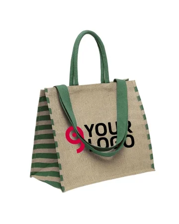 Shopper Frattina grande en yute a rayas, mangos dobles, 42x37cm