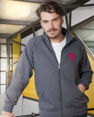 Sudadera negra con cremallera y capucha, corte regular, 70% algodón - 