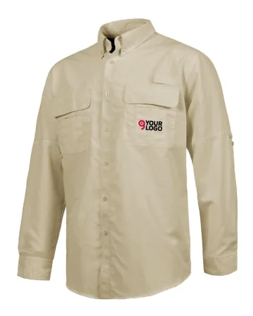 Camisa safari de nylon con múltiples bolsillos para hombre | botón aba