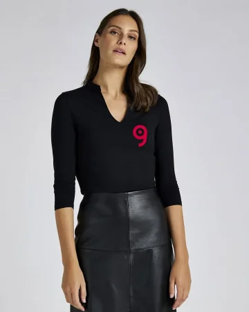 Camiseta mujer cuello coreano mangas 3/4 algodón elastano