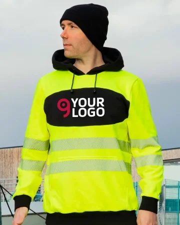 Sudadera Hi-Vis EOS amarilla con capucha, bandas reflectantes, UPF 40+