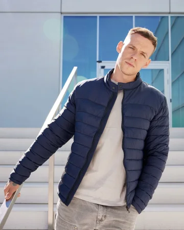 Chaqueta acolchada para hombre, repelente al agua, 100% poliéster reci