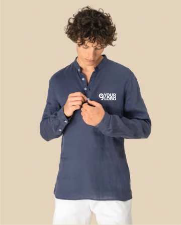 Camisa cuello mao efecto lavado de lino hombre