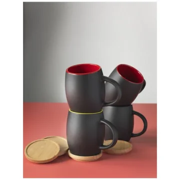 Taza de cerámica de 400 ml con base de madera "hearth"
