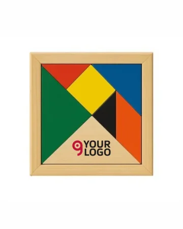 Juego de tangram de madera de colores, 7 piezas, con bolsa de algodón